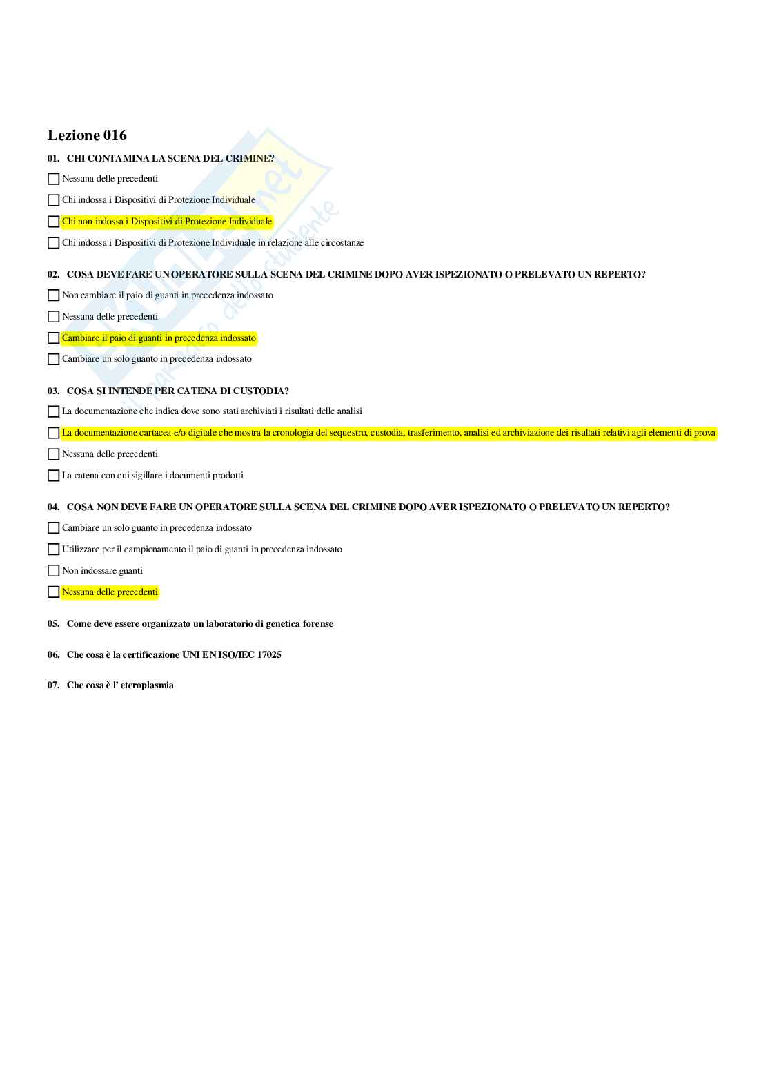 Paniere di genetica forense - risposte multiple Pag. 26