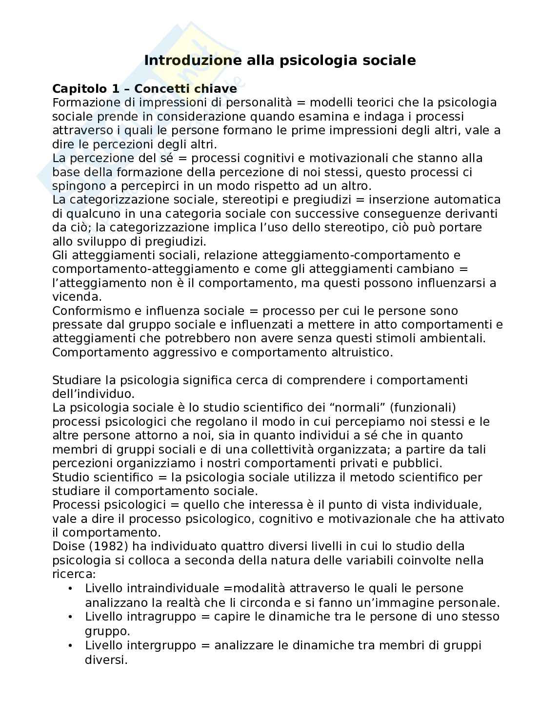Riassunto esame Psicologia sociale, prof Scaffidi Abate, libro consigliato Introduzione alla psicologia sociale, Boca, Bocchiaro, Scaffidi Pag. 1