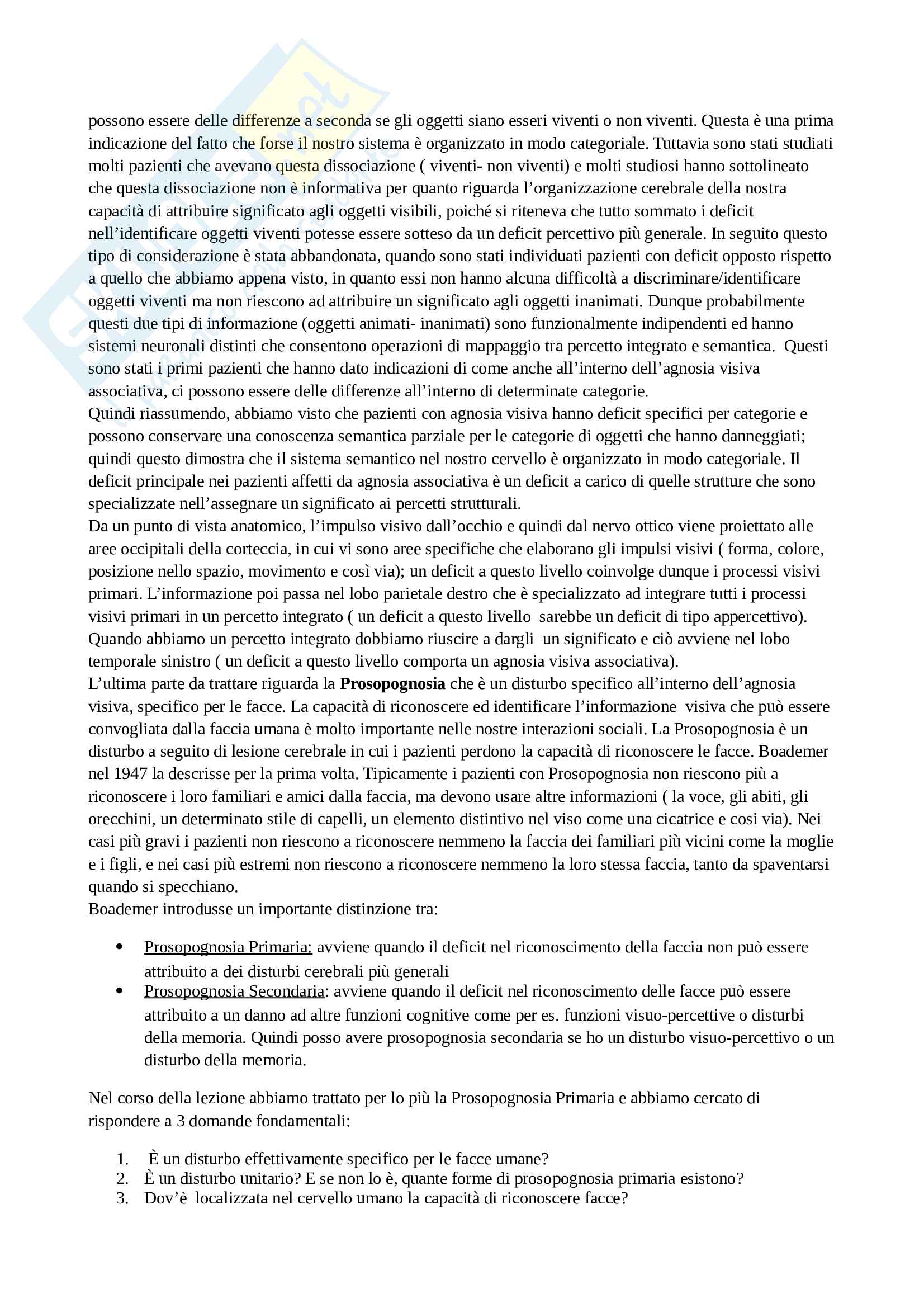 Appunti lezione: Prosopagnosia e Afasia Pag. 2