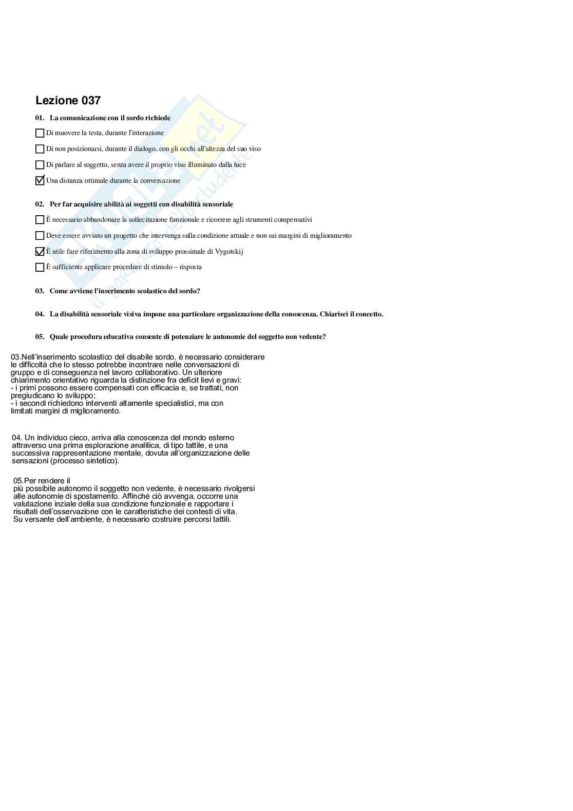 Paniere Completo di Didattica e pedagogia speciale (2026) - Risposte multiple e aperte corrette Pag. 41