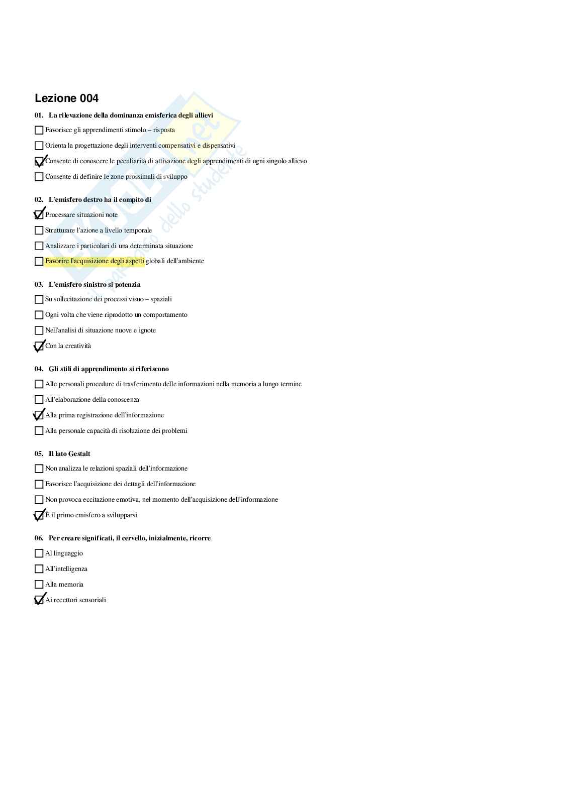 Paniere Completo di Didattica e pedagogia speciale (2026) - Risposte multiple e aperte corrette Pag. 6