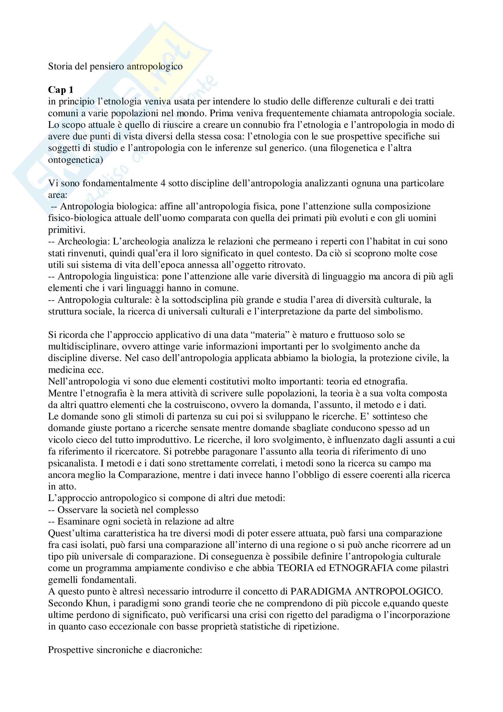 Etnologia – Storia pensiero antropologico Pag. 1
