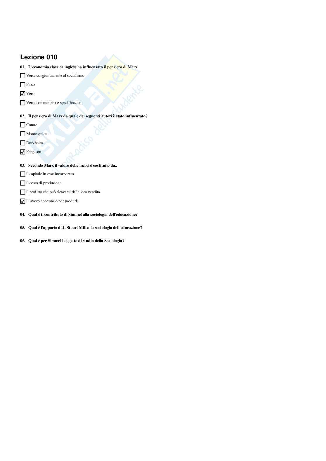 Paniere di Sociologia dell'educazione - Risposte multiple (2026) Pag. 11