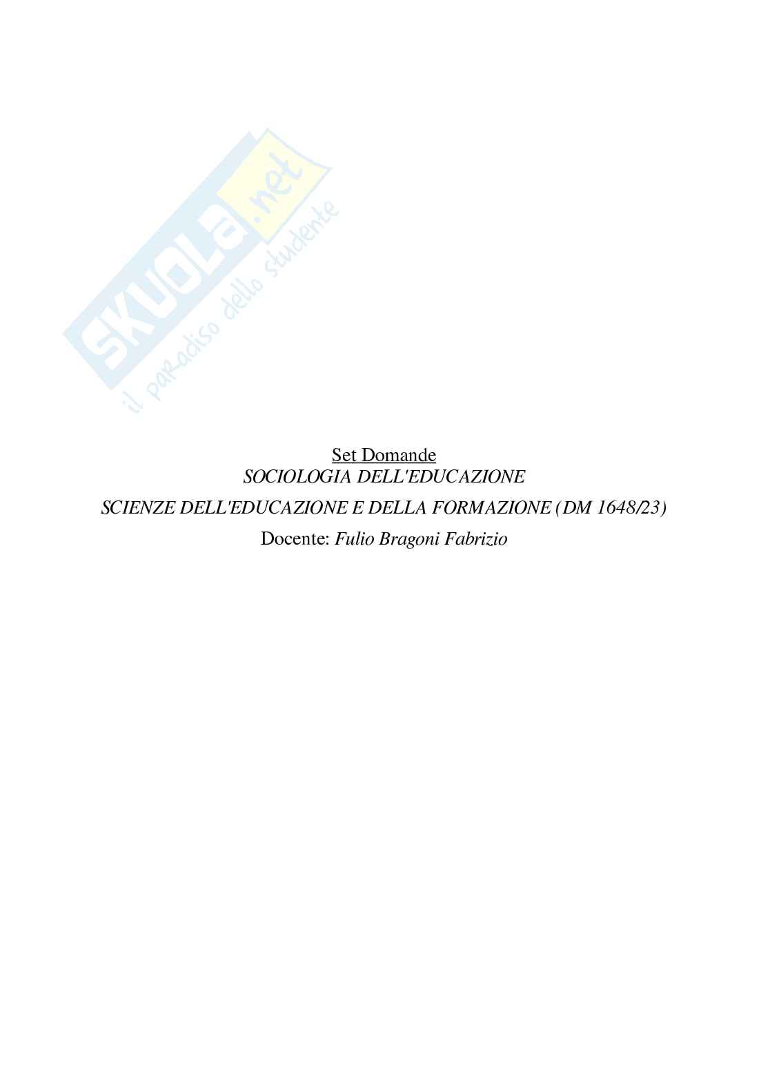 Paniere di Sociologia dell'educazione - Risposte multiple (2026) Pag. 2
