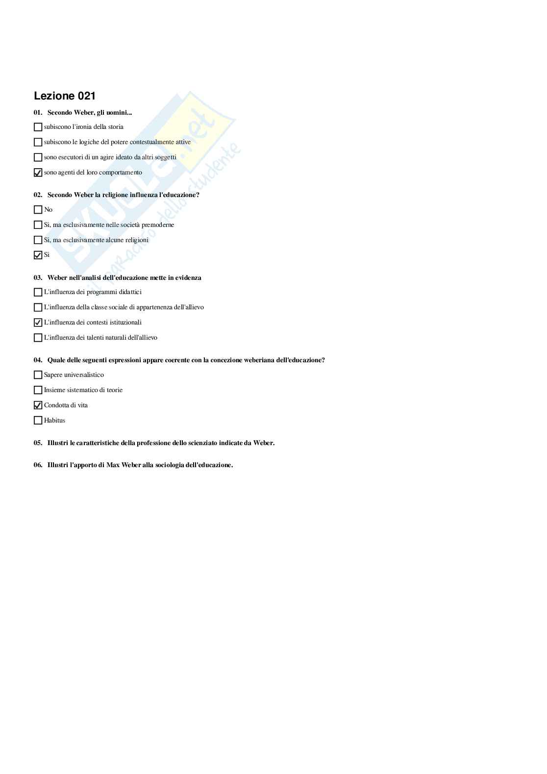 Paniere di Sociologia dell'educazione - Risposte multiple (2026) Pag. 21