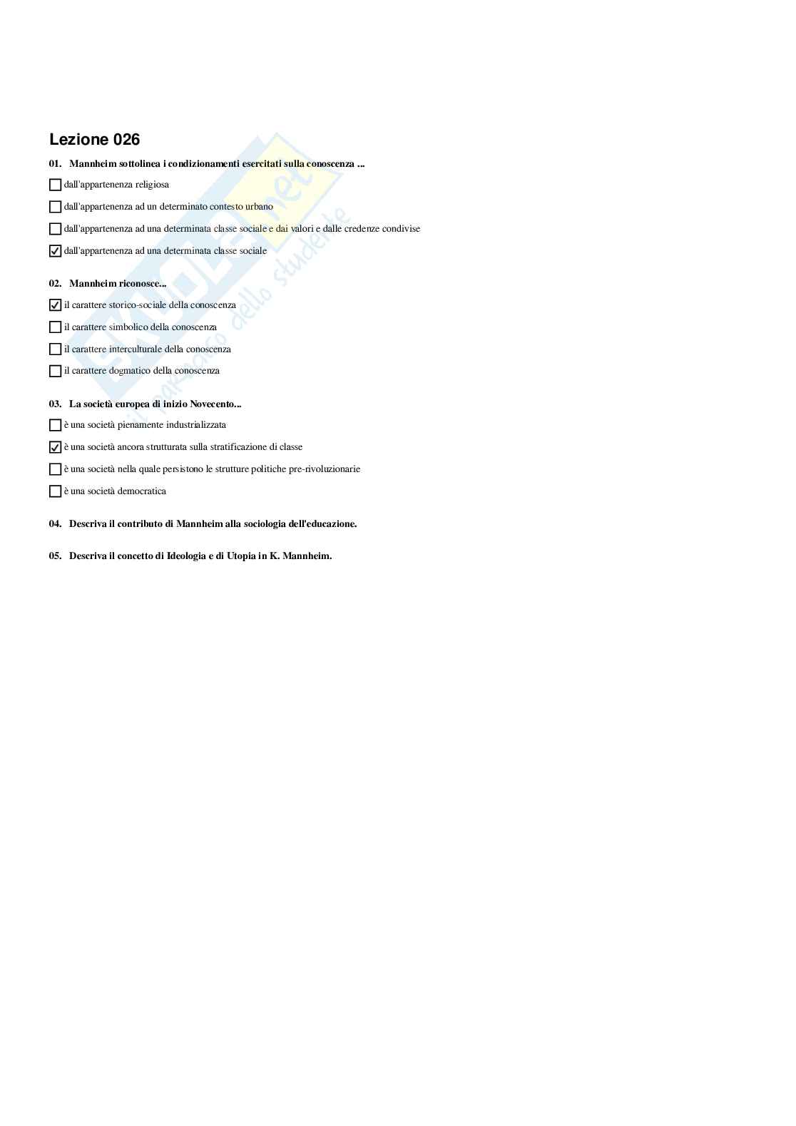 Paniere di Sociologia dell'educazione - Risposte multiple (2026) Pag. 26