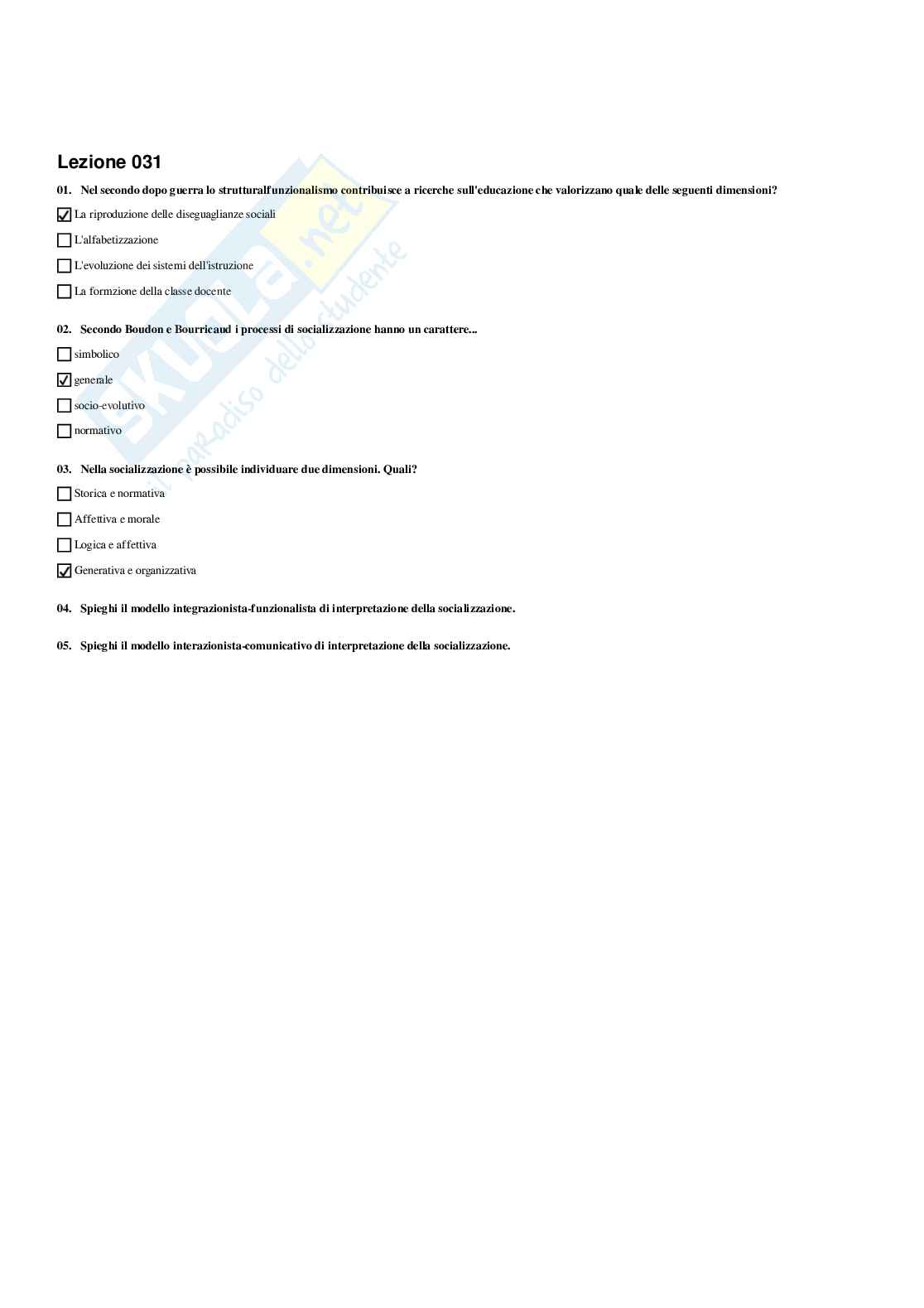 Paniere di Sociologia dell'educazione - Risposte multiple (2026) Pag. 31