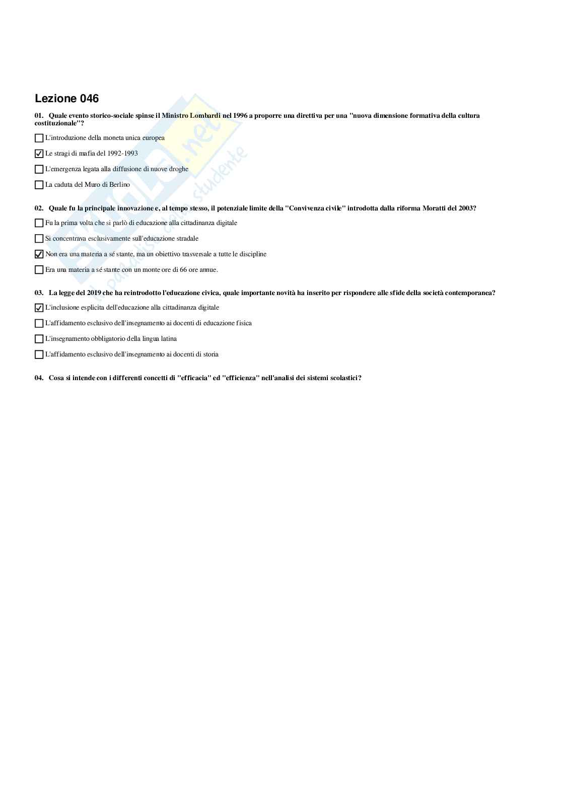 Paniere di Sociologia dell'educazione - Risposte multiple (2026) Pag. 46