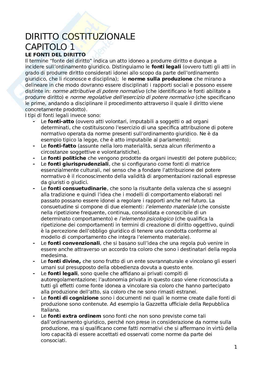 Riassunto esame Diritto costituzionale italiano ed europeo, Prof. Gobbo Maurilio, libro consigliato Manuale di diritto costituzionale italiano ed europeo , Romboli  Pag. 1