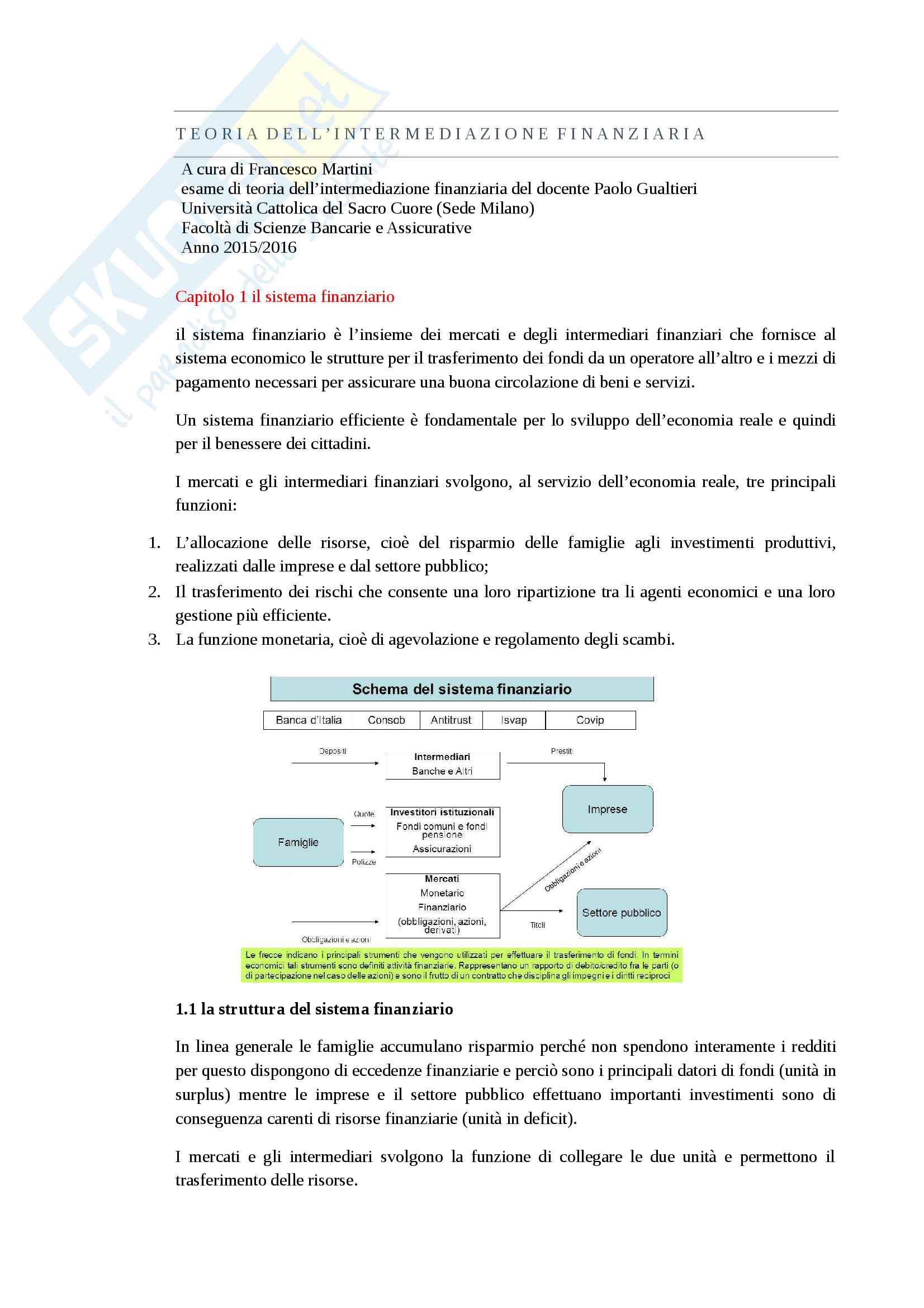 Teoria dell'intermediazione finanziaria Pag. 1
