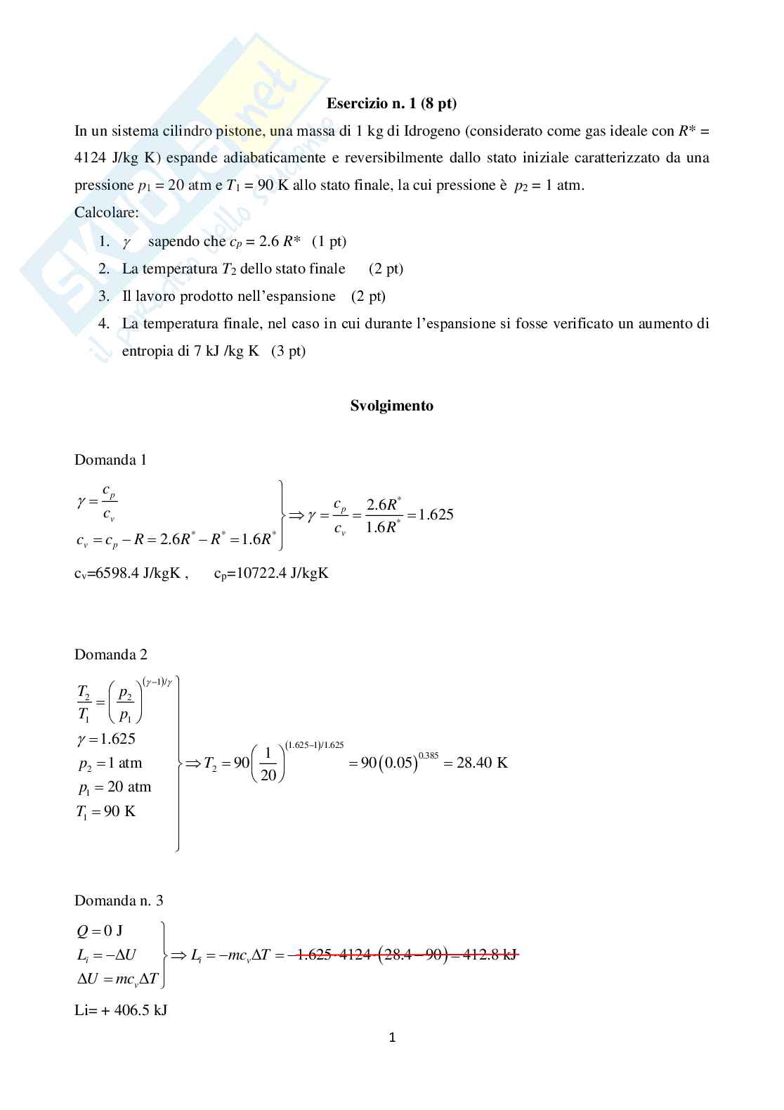 Prova d'esame di Termodinamica Pag. 1