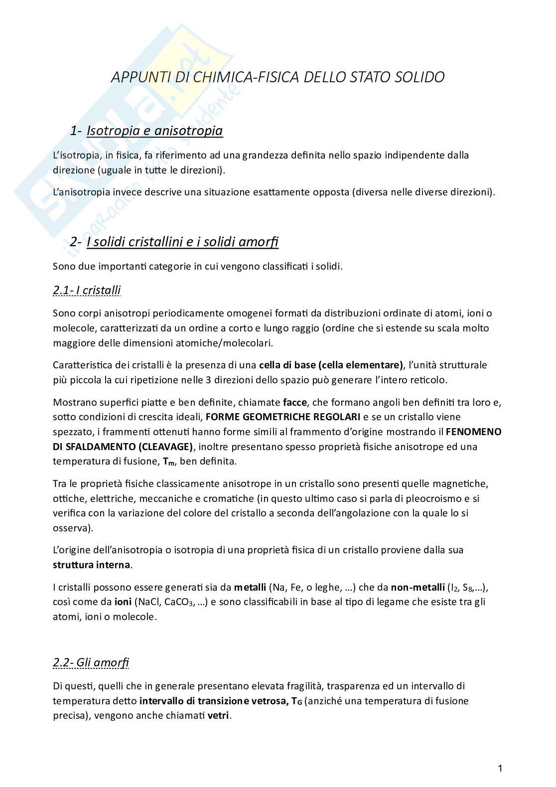 Appunti di Chimica fisica dello stato solido Pag. 1