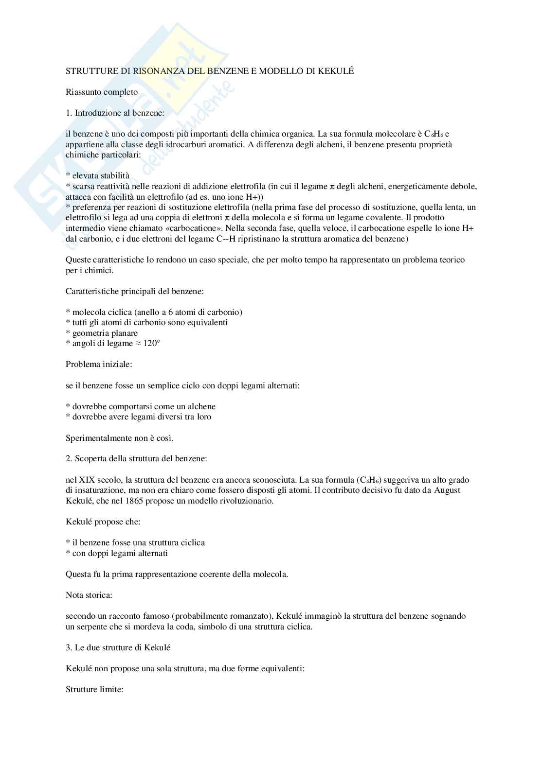 Strutture di risonanza del benzene e modello di Kekulé Pag. 1