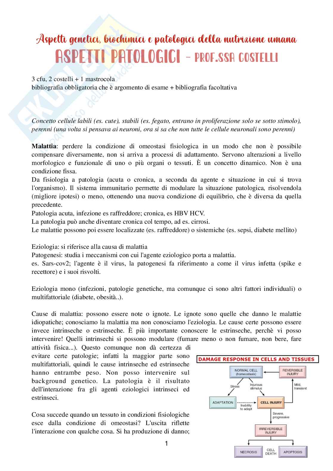 Appunti di Aspetti patologici della nutrizione umana Pag. 1
