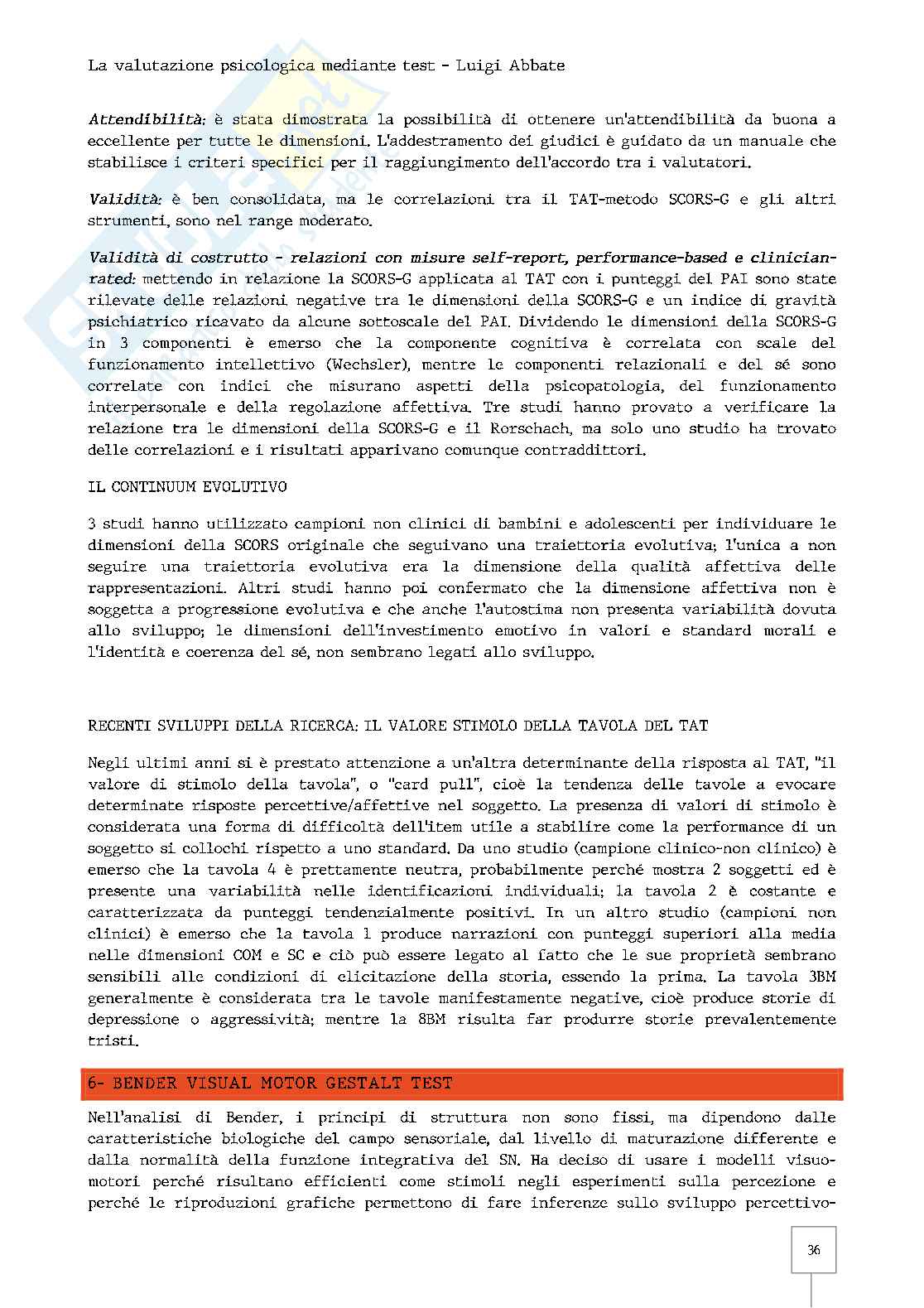 Riassunto esame Psicoterapia dinamica dello sviluppo, Prof. Abbate Luigi, libro consigliato La valutazione psicologica mediante test, Luigi Abbate Pag. 36