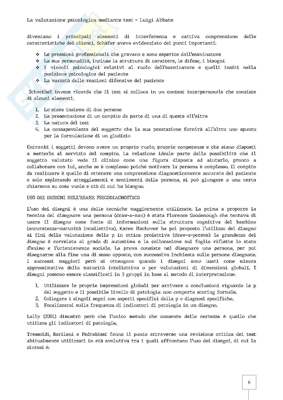 Riassunto esame Psicoterapia dinamica dello sviluppo, Prof. Abbate Luigi, libro consigliato La valutazione psicologica mediante test, Luigi Abbate Pag. 6