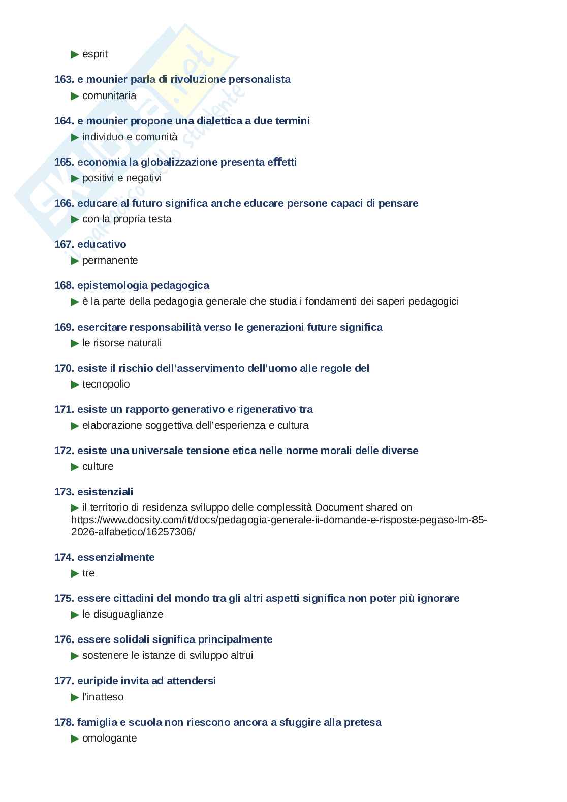 Domande e risposte Pedagogia generale II, ordine alfabetico 2025 Pag. 11