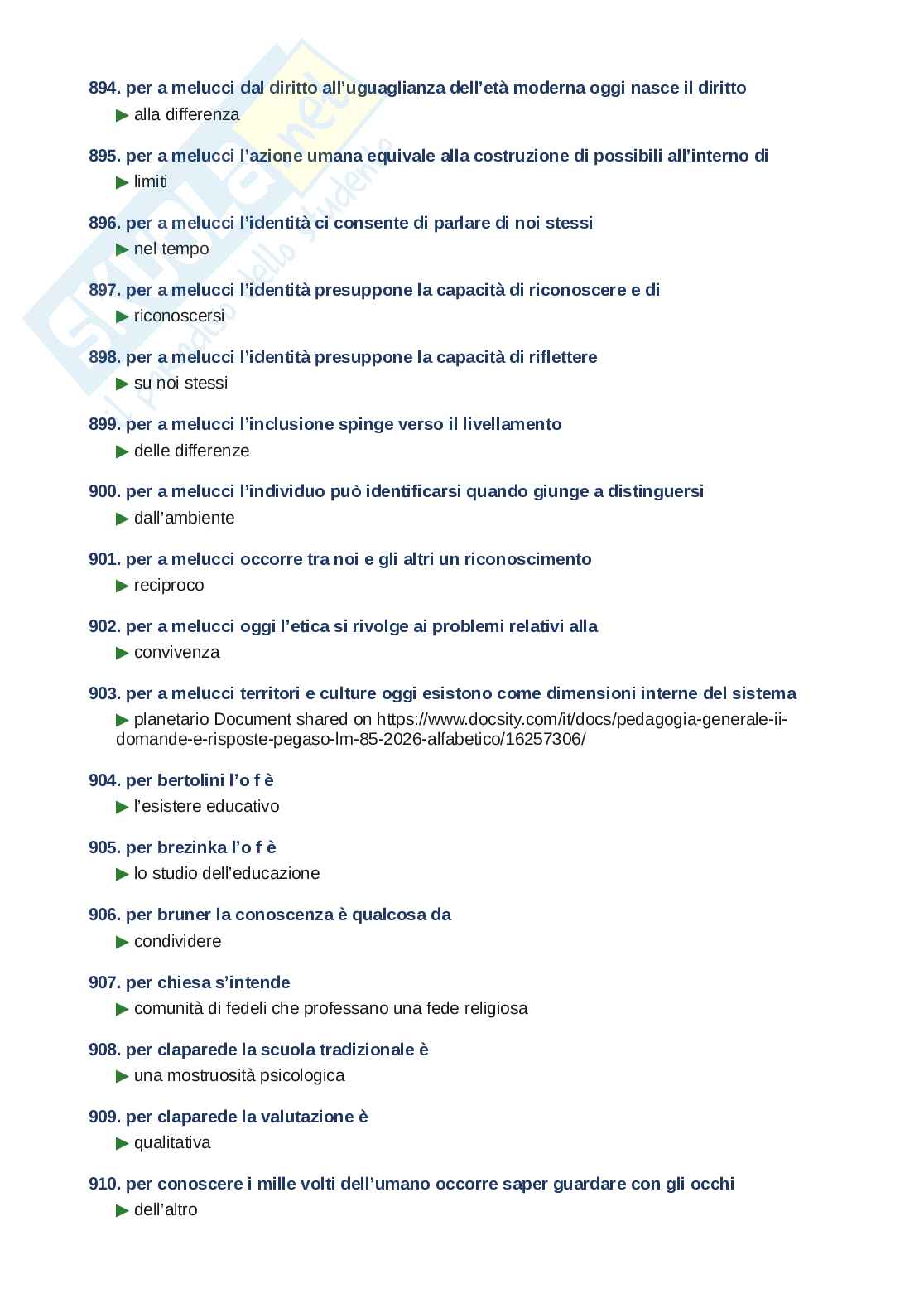 Domande e risposte Pedagogia generale II, ordine alfabetico 2025 Pag. 56