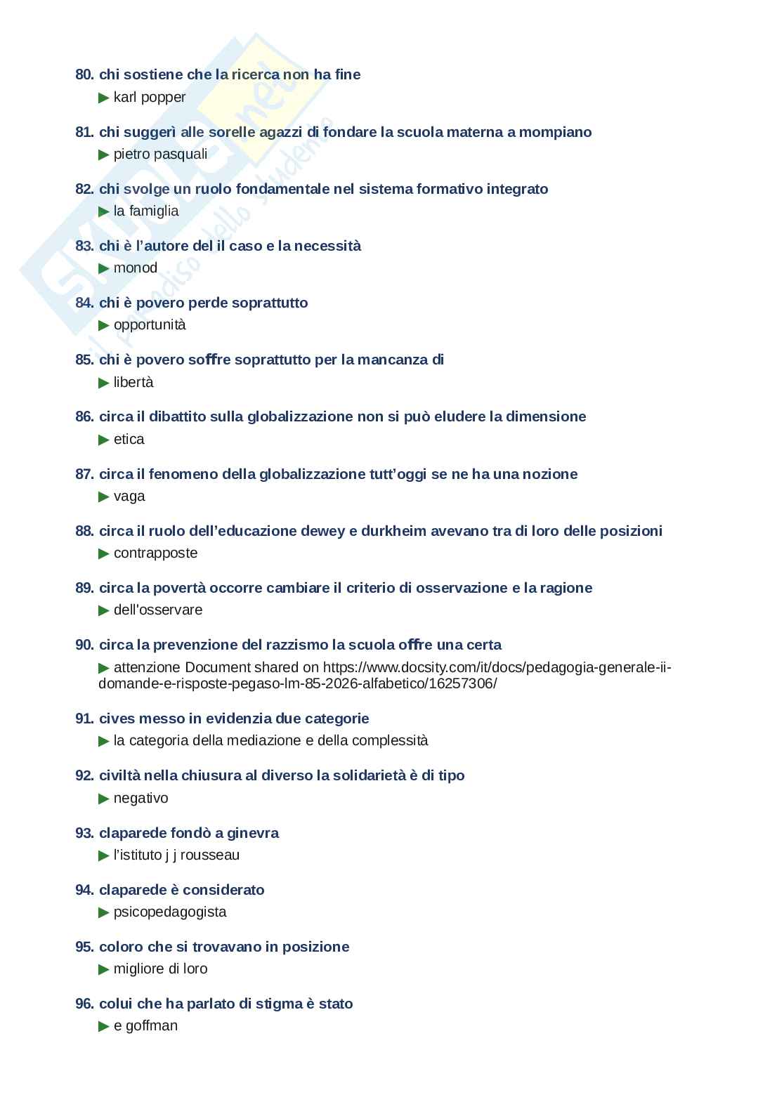 Domande e risposte Pedagogia generale II, ordine alfabetico 2025 Pag. 6