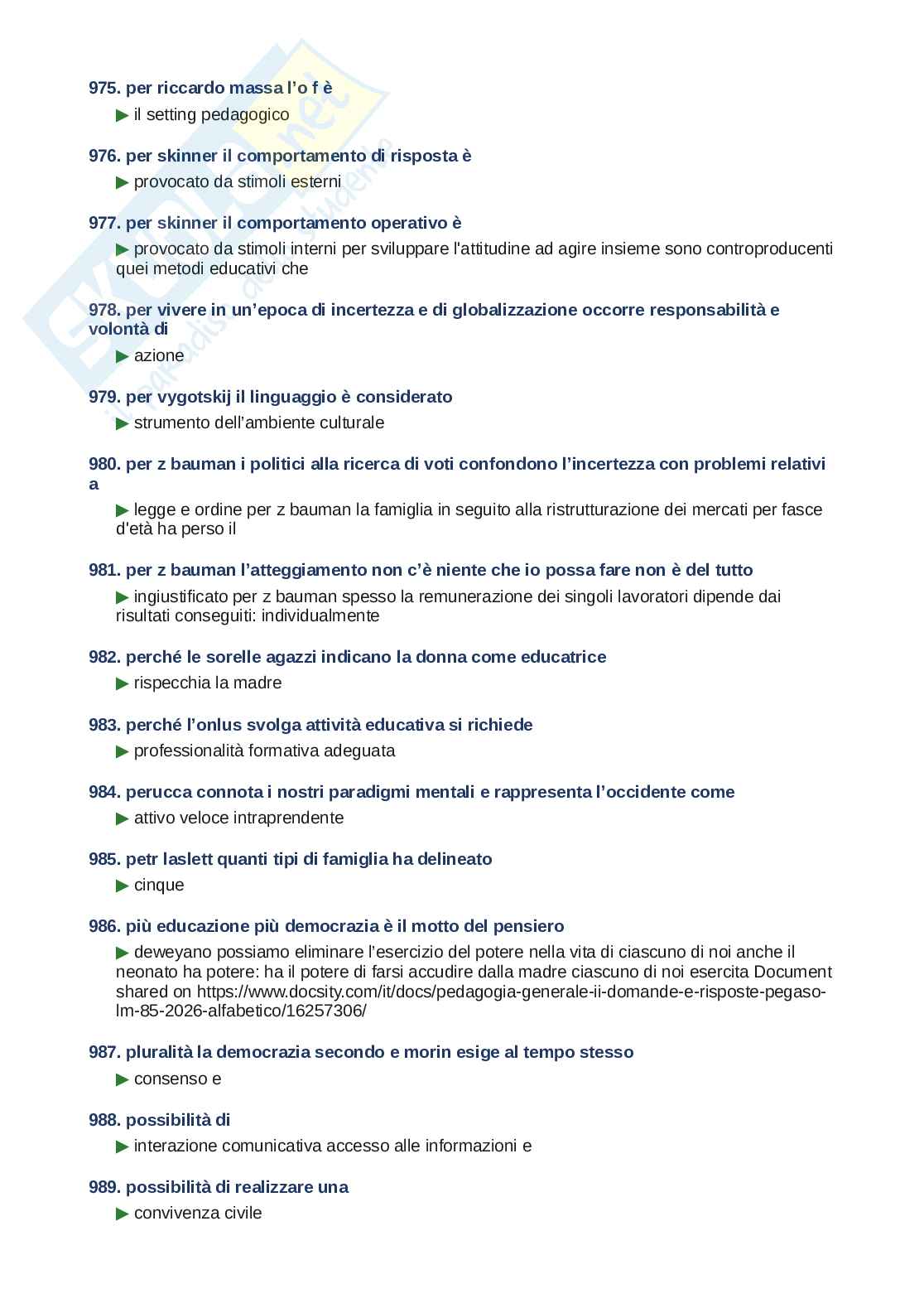 Domande e risposte Pedagogia generale II, ordine alfabetico 2025 Pag. 61