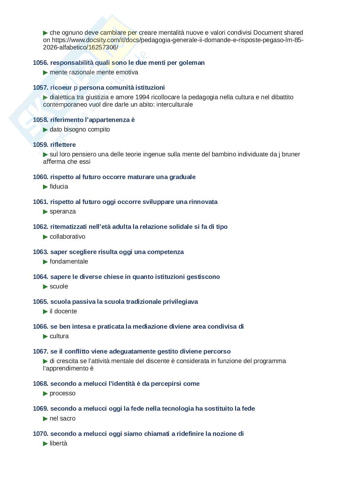 Domande e risposte Pedagogia generale II, ordine alfabetico 2025 Pag. 66