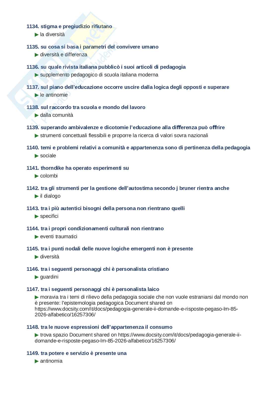 Domande e risposte Pedagogia generale II, ordine alfabetico 2025 Pag. 71