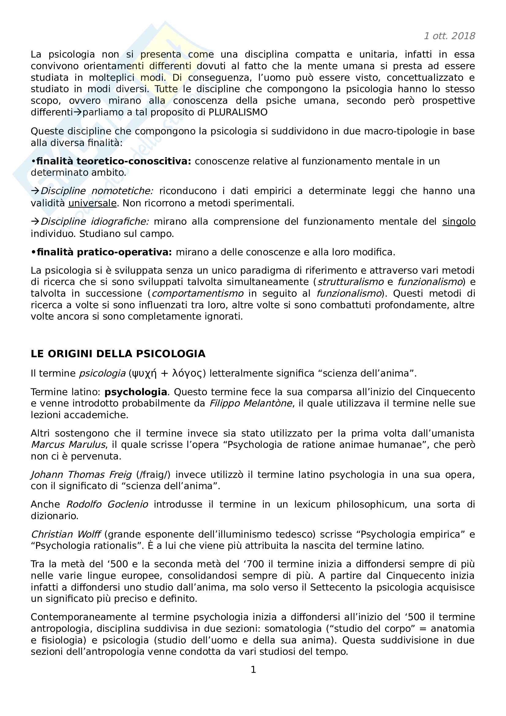 Storia della psicologia Pag. 1