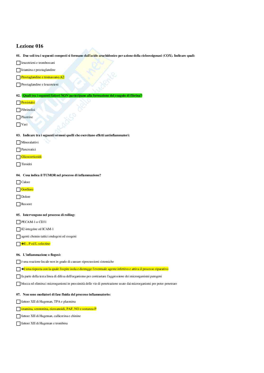 Paniere Patologia generale (2026) - Risposte multiple corrette Pag. 16