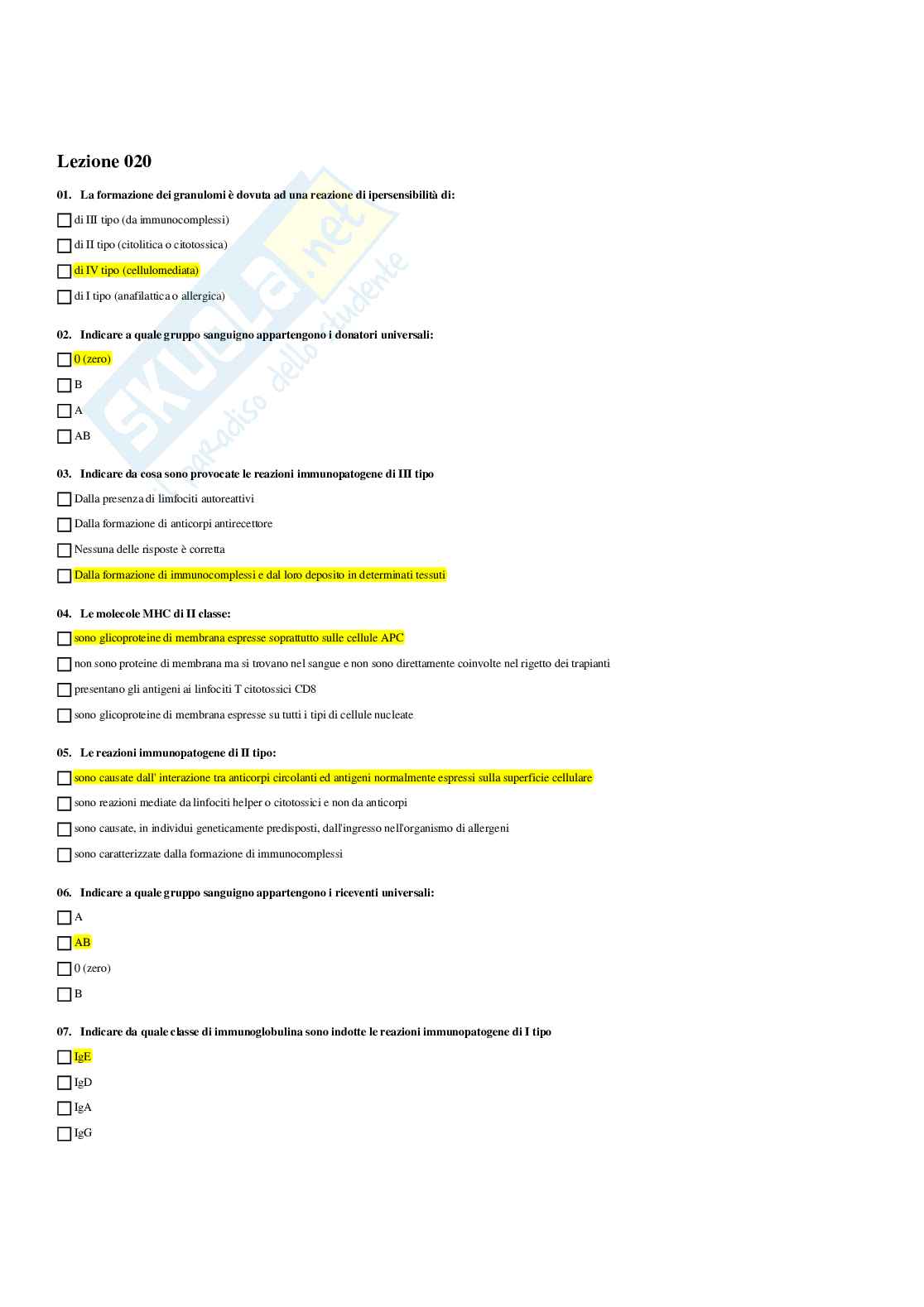 Paniere Patologia generale (2026) - Risposte multiple corrette Pag. 21