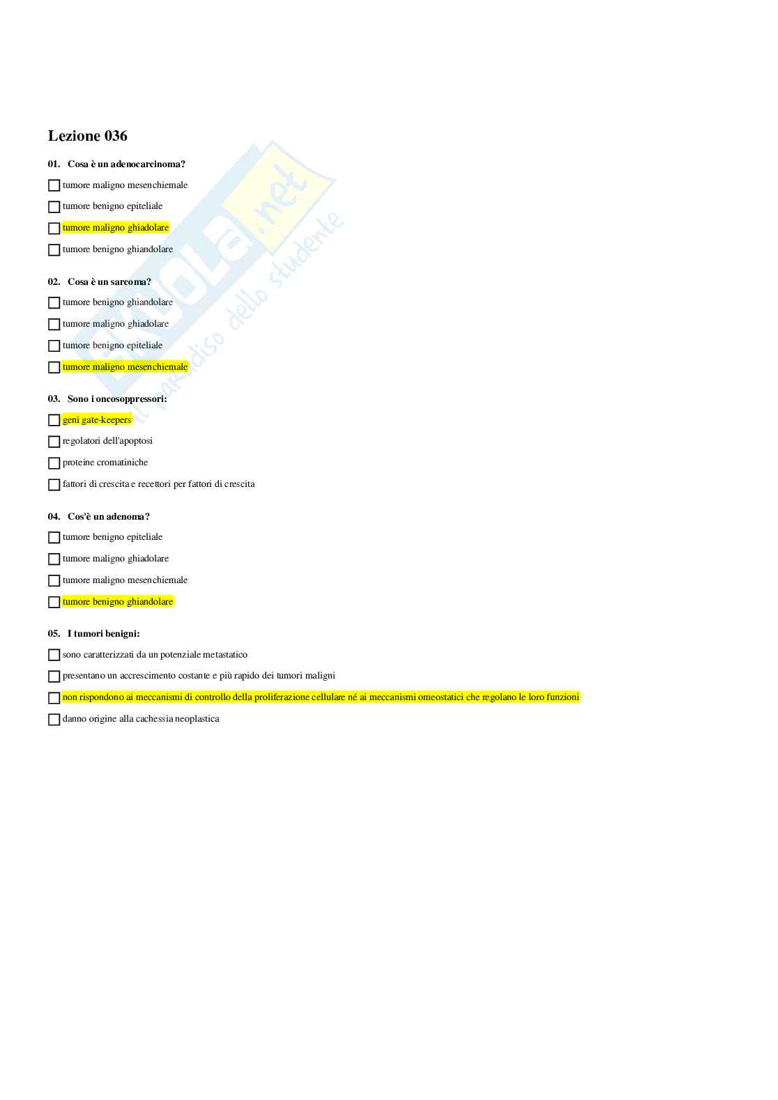 Paniere Patologia generale (2026) - Risposte multiple corrette Pag. 36