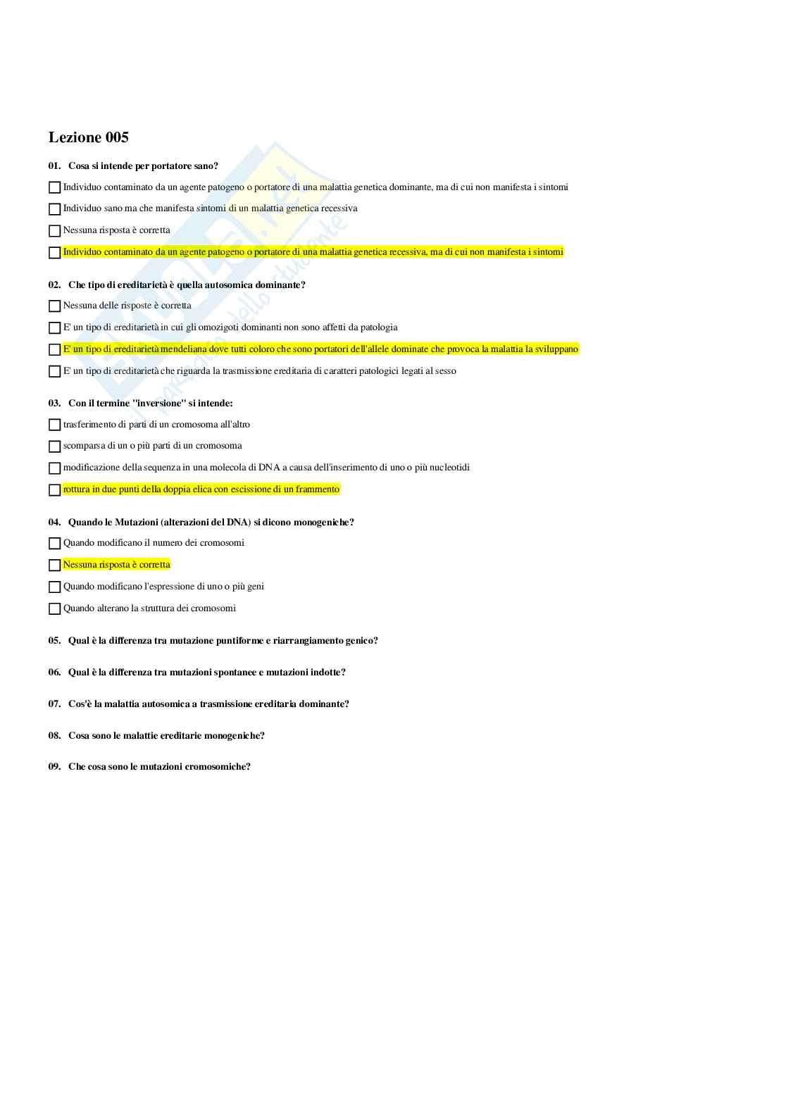Paniere Patologia generale (2026) - Risposte multiple corrette Pag. 6