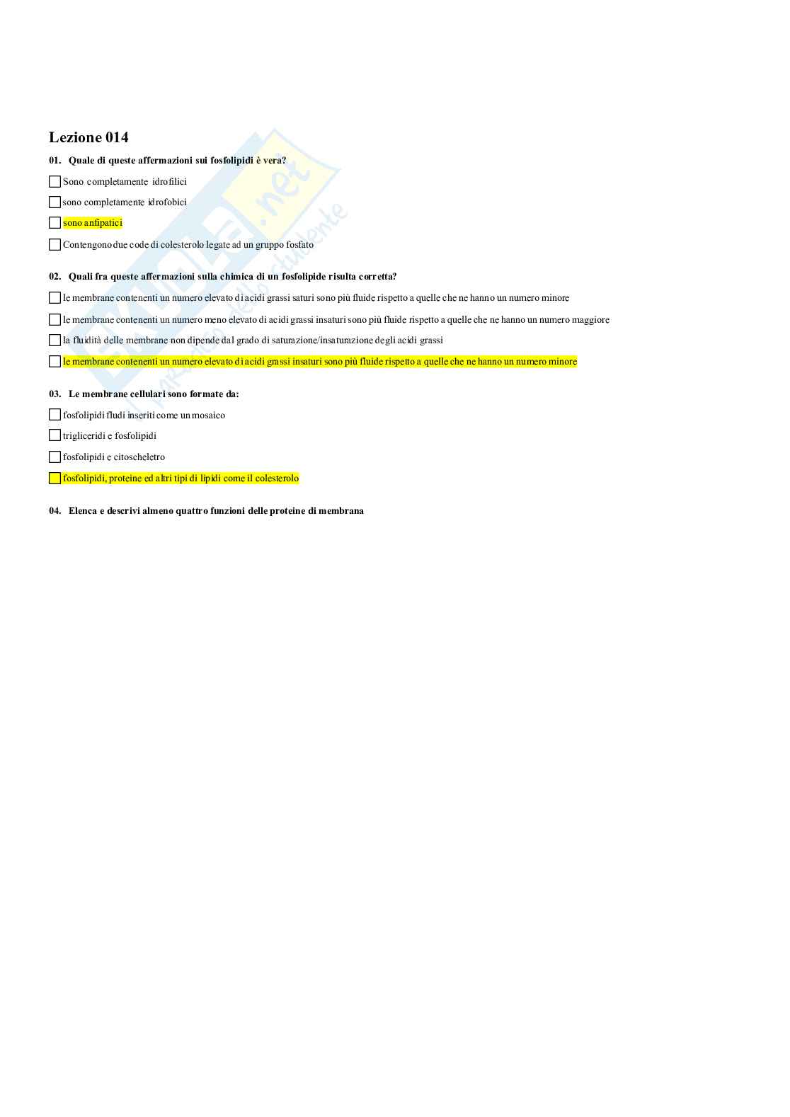 Paniere Fondamenti di biologia e chimica - (2026) - Risposte multiple corrette Pag. 16