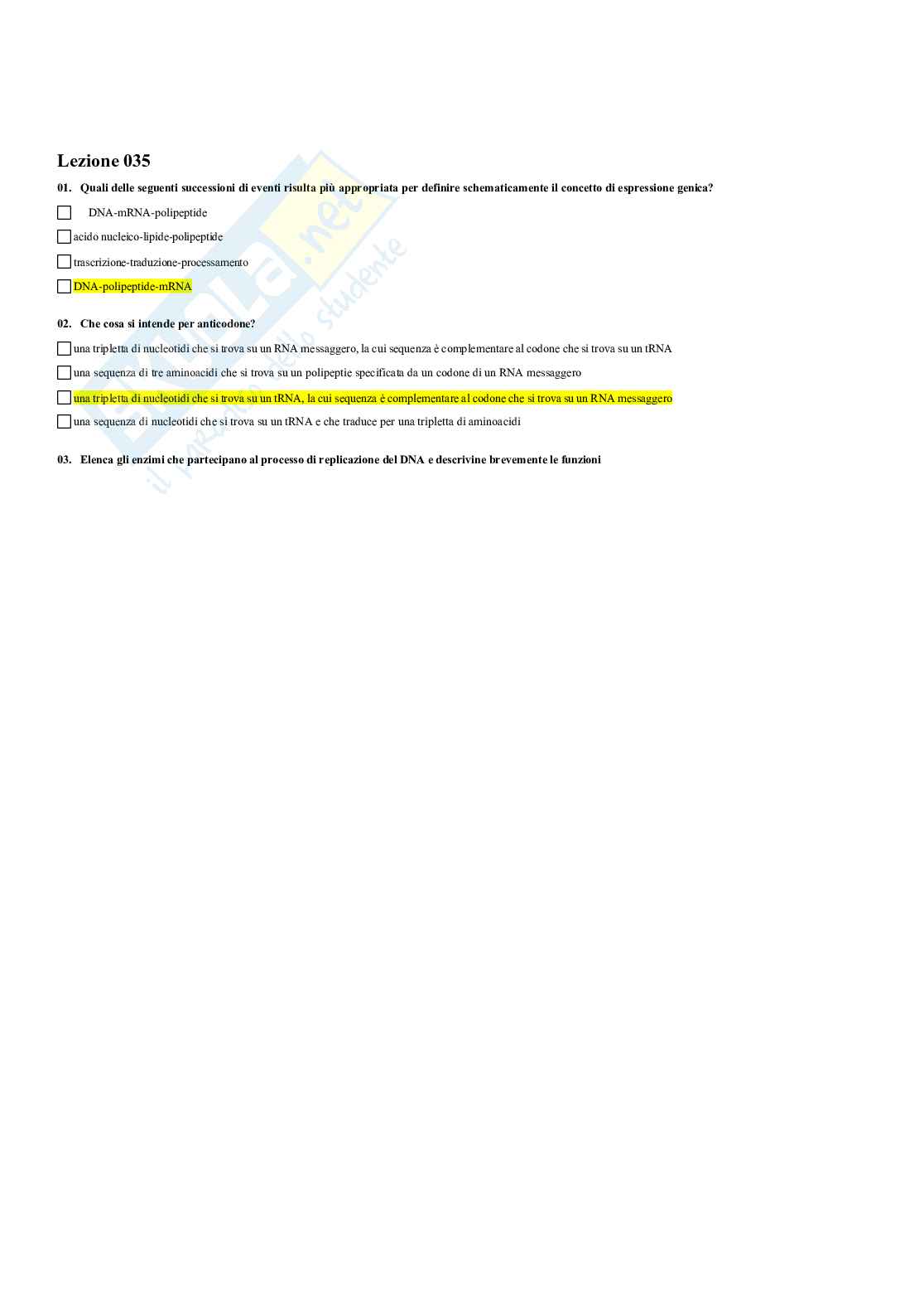 Paniere Fondamenti di biologia e chimica - (2026) - Risposte multiple corrette Pag. 36
