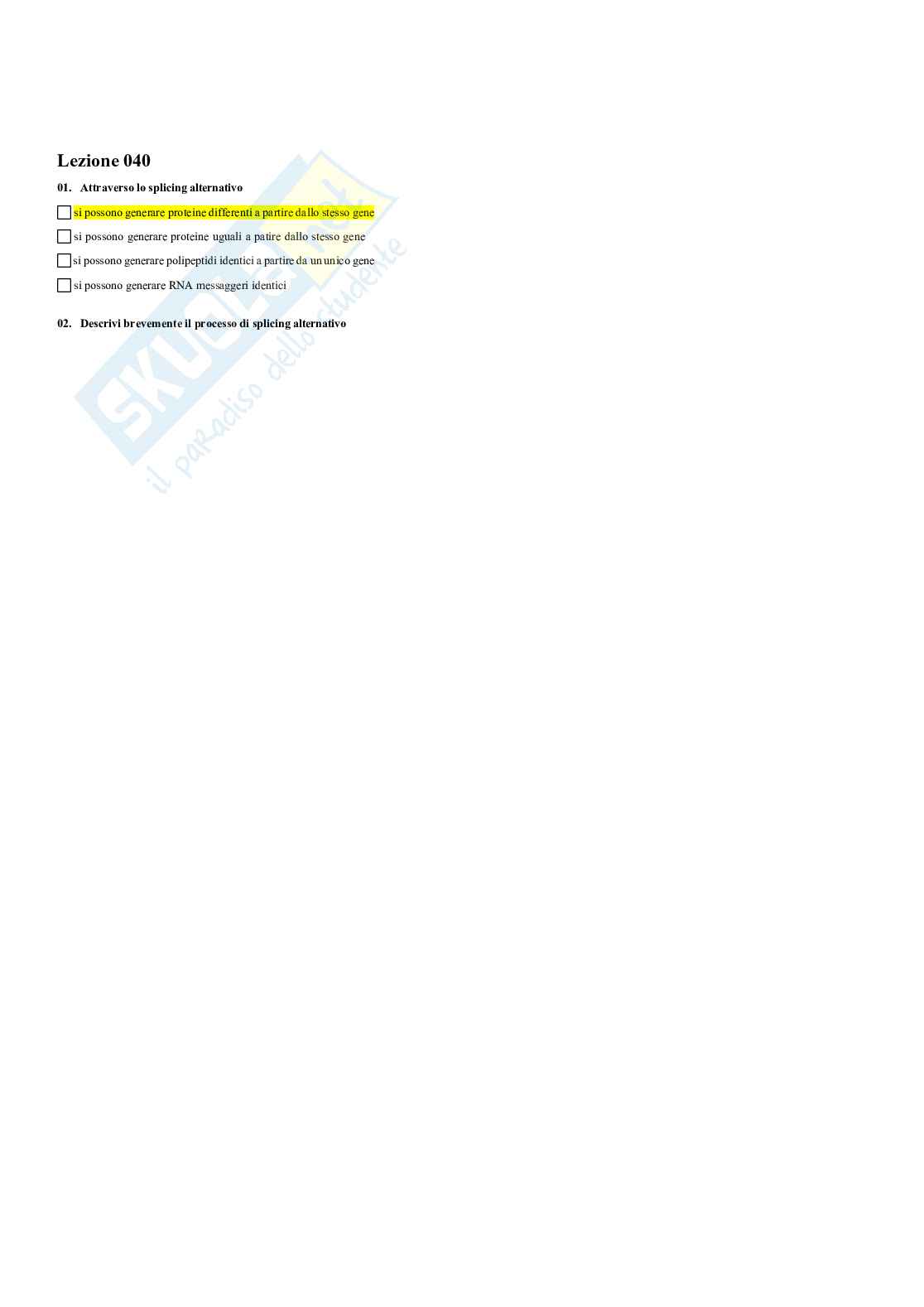 Paniere Fondamenti di biologia e chimica - (2026) - Risposte multiple corrette Pag. 41