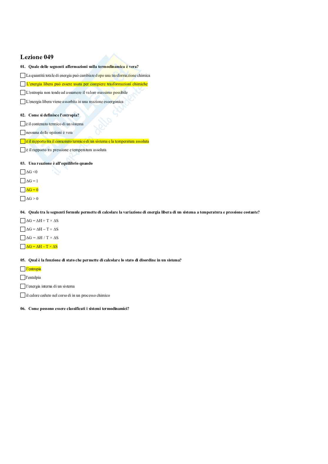 Paniere Fondamenti di biologia e chimica - (2026) - Risposte multiple corrette Pag. 51