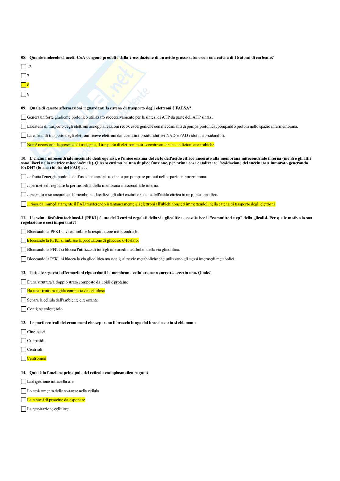 Paniere Fondamenti di biologia e chimica - (2026) - Risposte multiple corrette Pag. 76