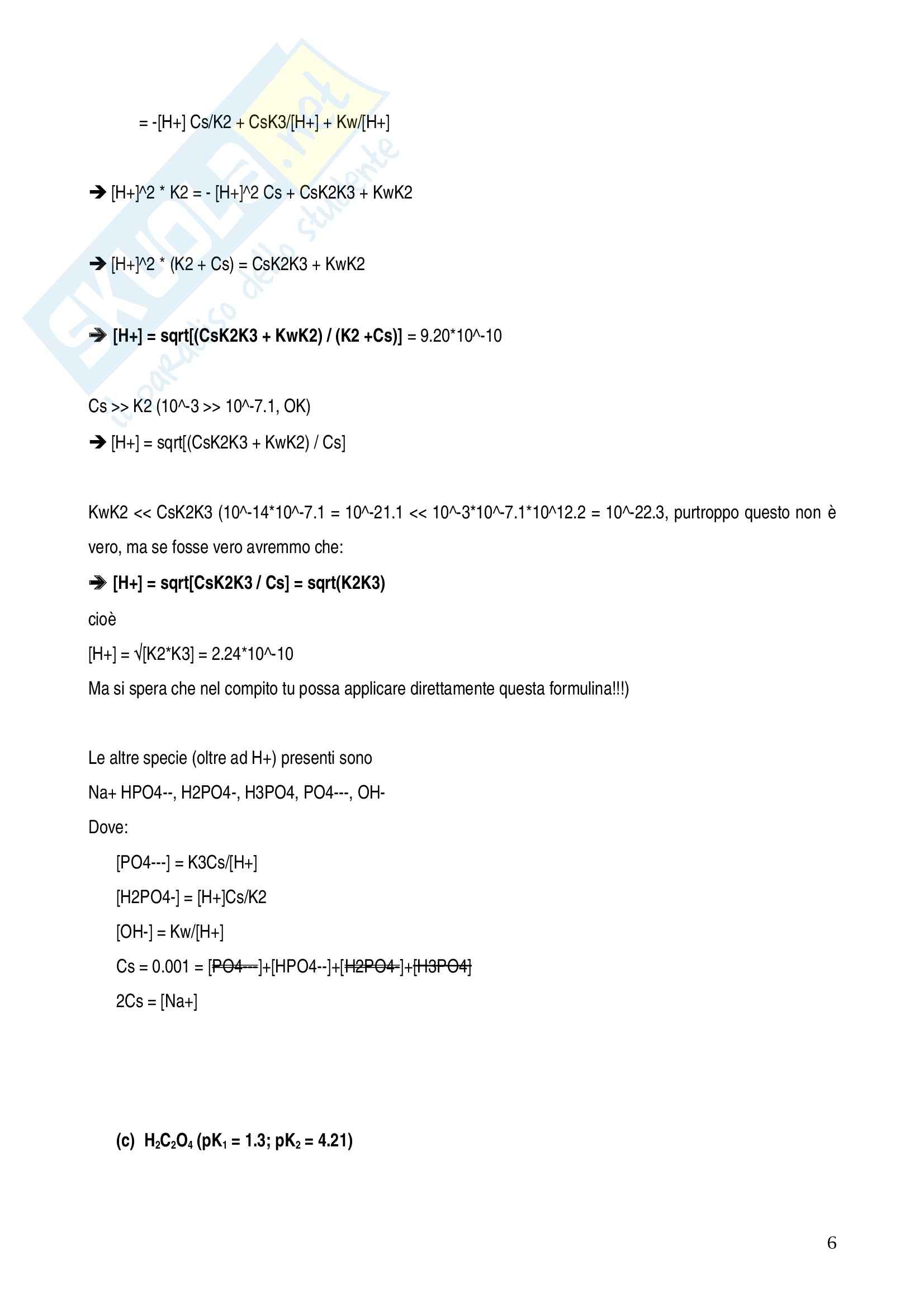 Esercizi di chimica analitica sul pH - Svolti con spiegazione Pag. 6