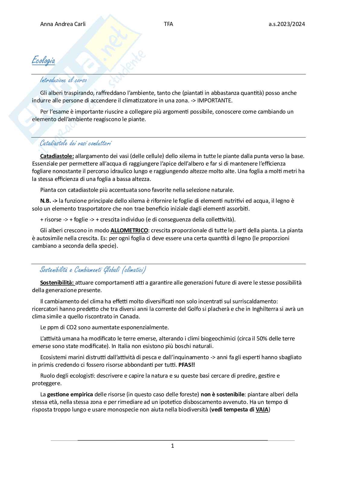 Appunti di Ecologia Pag. 1