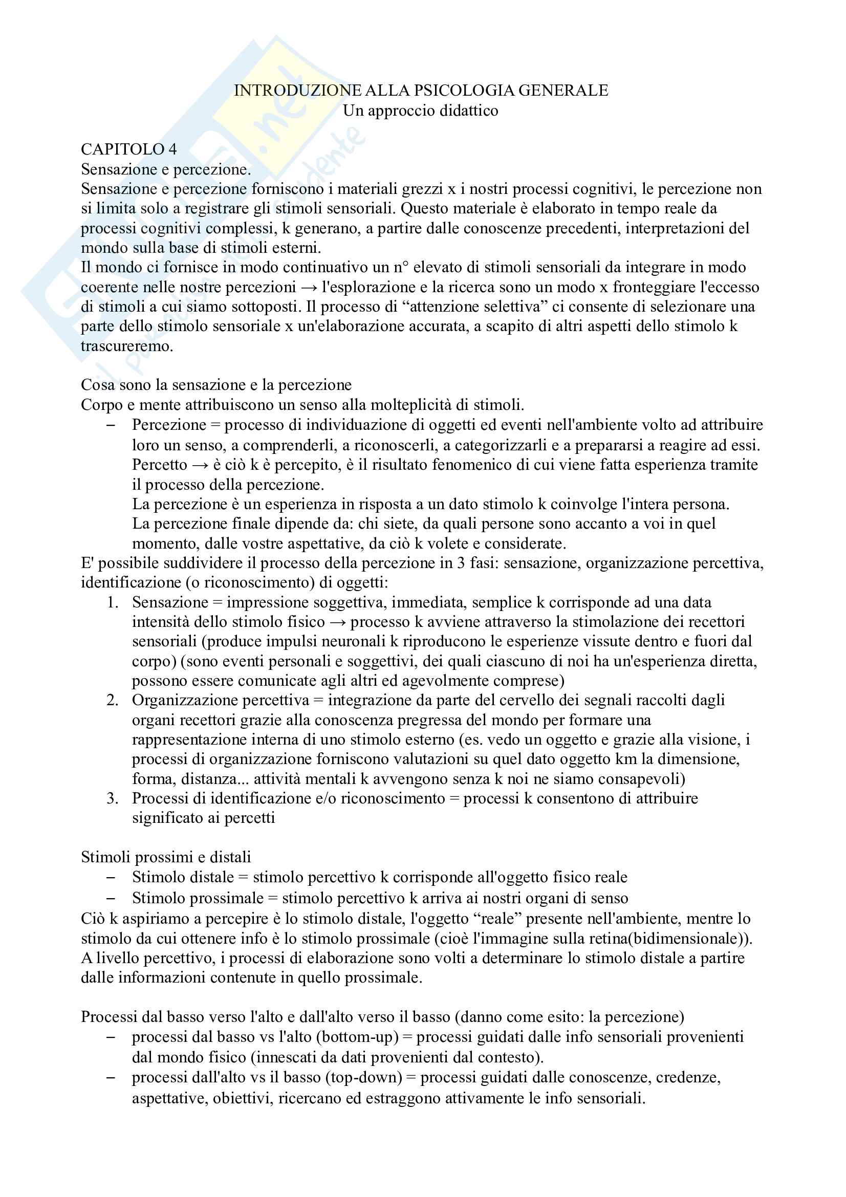Riassunto esame psicologia dello sport, prof. Villani, libro consigliato Fondamenti di psicologia generale, capitoli per l'esame, il Mulino Pag. 1
