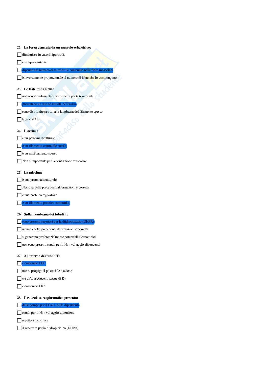 Paniere Fisiologia (2026) - Risposte multiple corrette Pag. 21