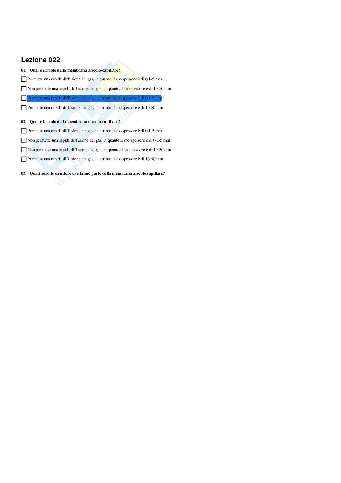 Paniere Fisiologia (2026) - Risposte multiple corrette Pag. 41