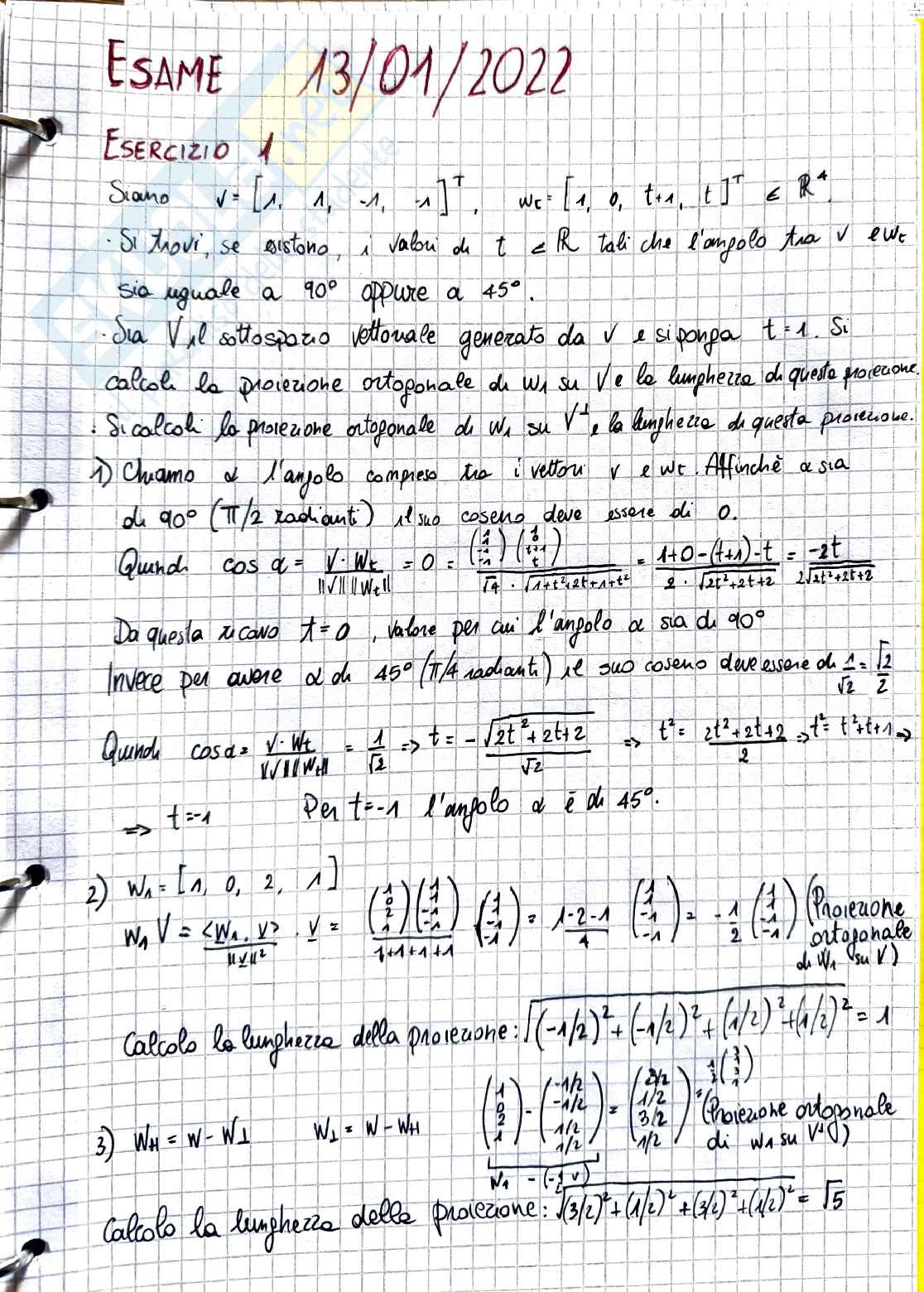 Geometria e algebra lineare: esame svolto completo del 13/01/2022 Pag. 1