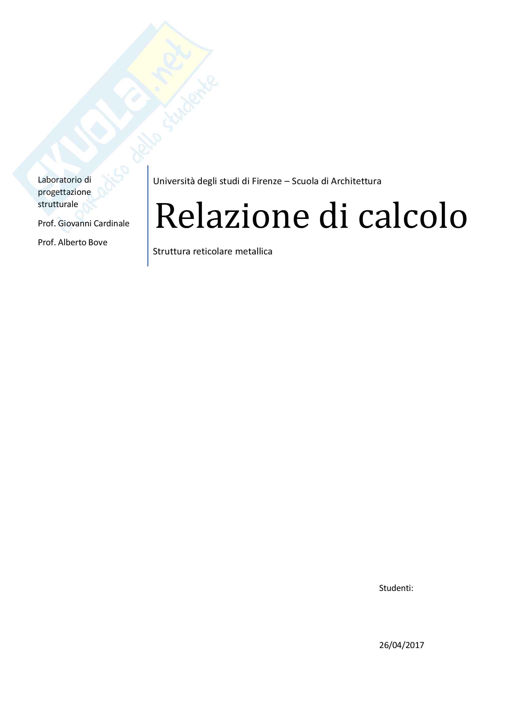Relazione di calcolo reticolare Bove Pag. 1