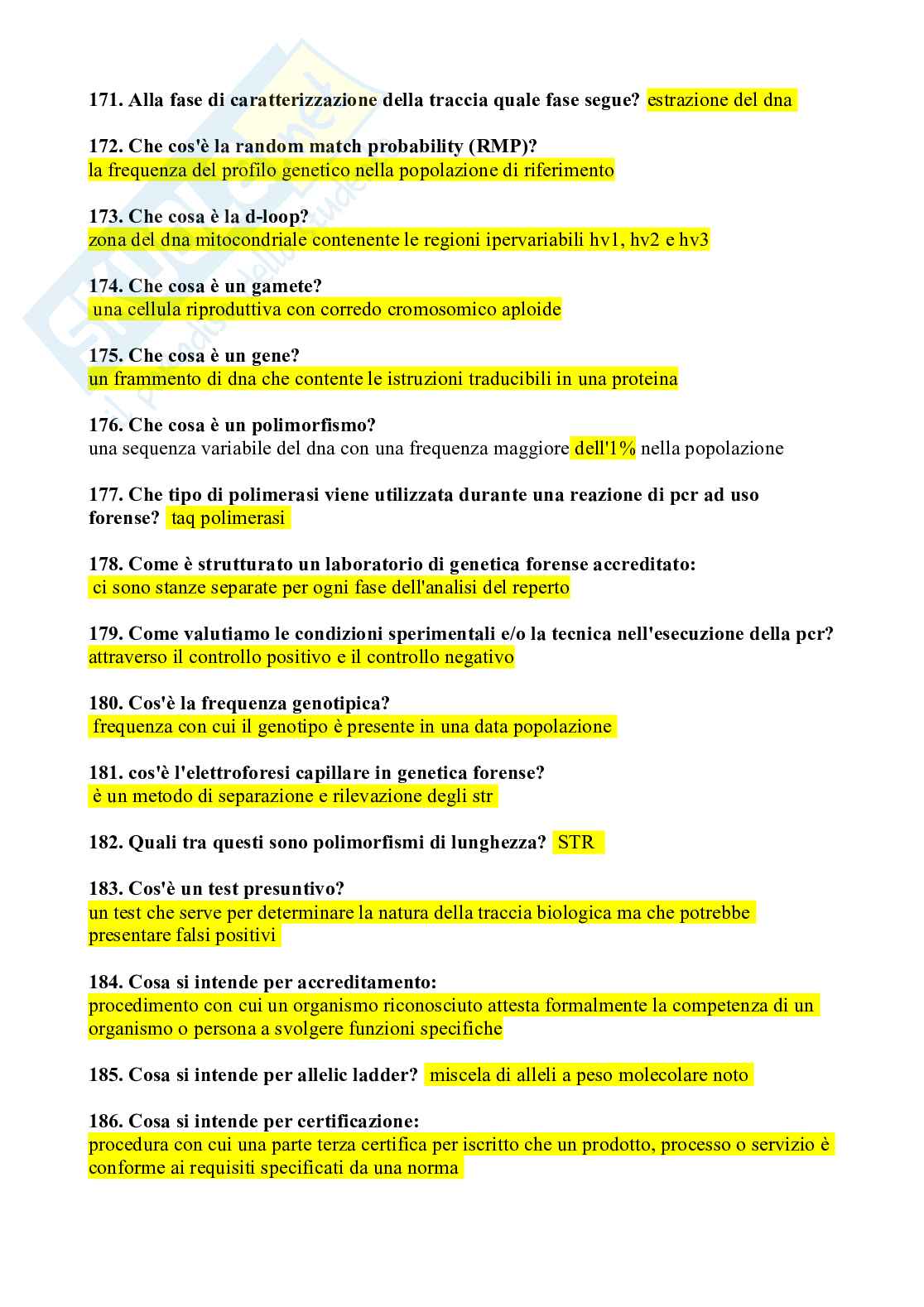 Genetica Forense - Domande Chiuse Pag. 11