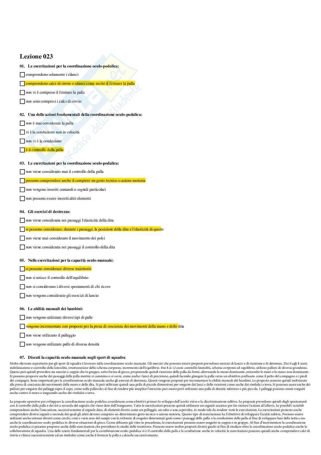 Paniere Completo di Didattica degli sport di squadra (2026) - Risposte multiple e aperte corrette Pag. 36