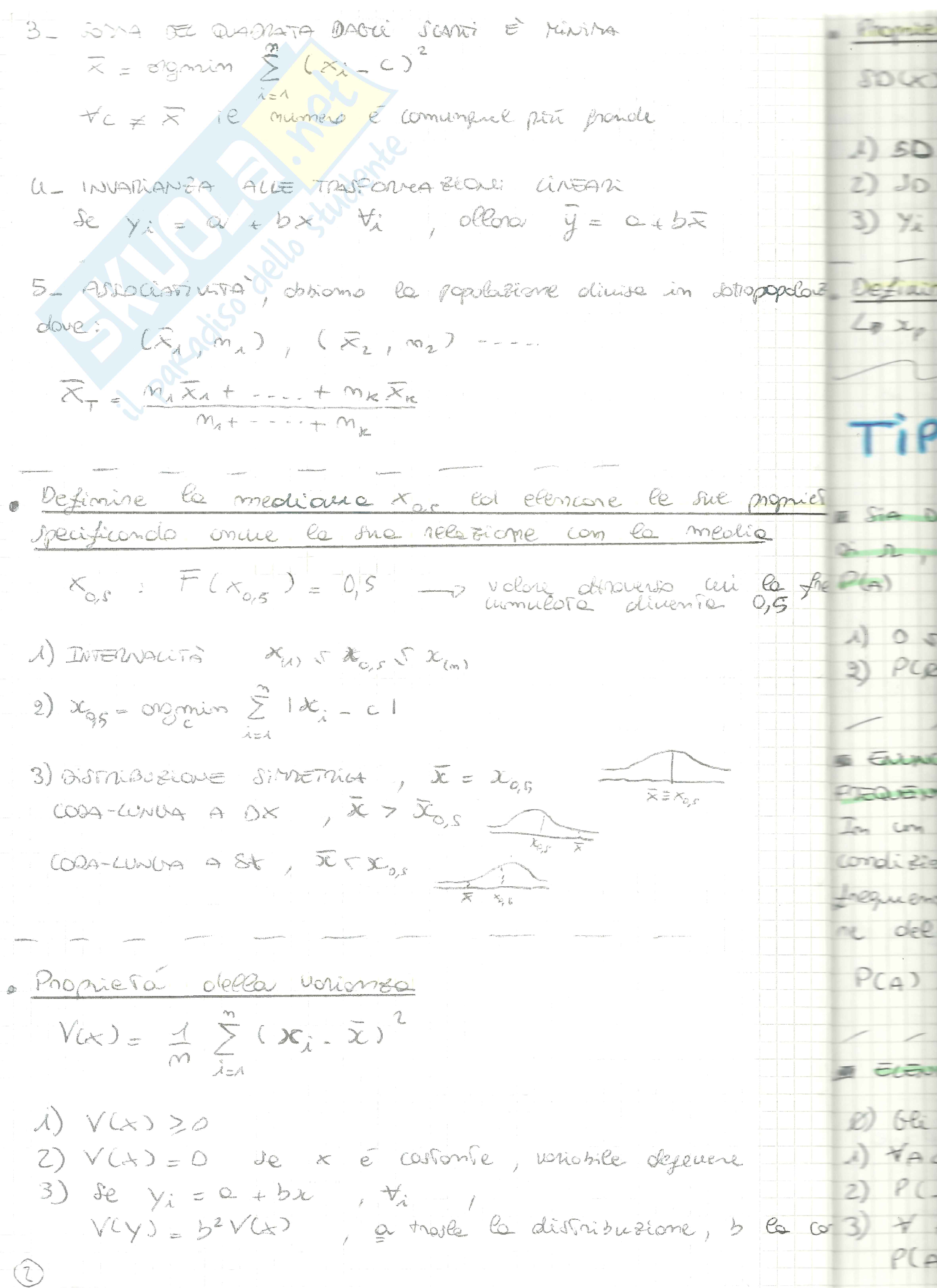 Statistica - Formule, proprietà, postulati, definizioni Pag. 2