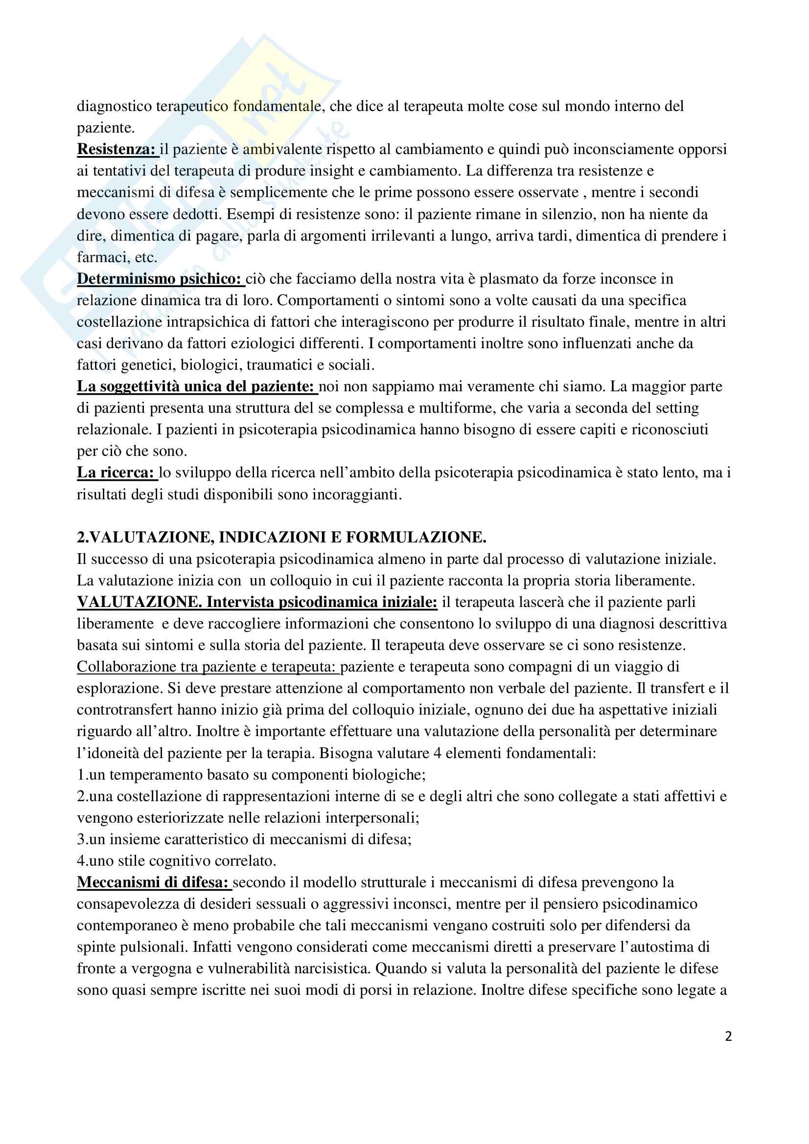 Riassunto esame Elementi di psicoterapia, prof. La Torre, libro consigliato Introduzione alla psicoterapia dinamica, Gabbard Pag. 2