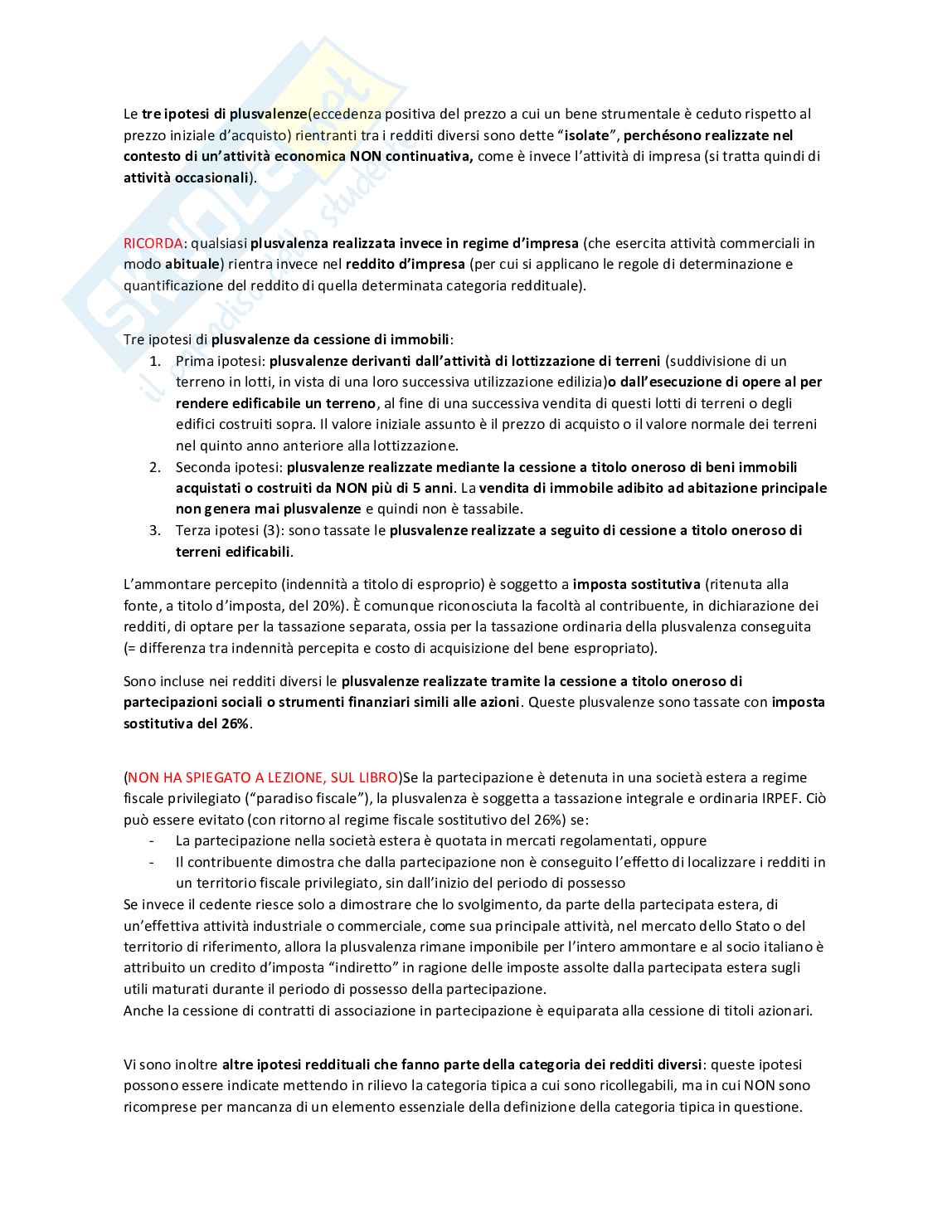 Riassunto esame Diritto tributario, Prof. Cicognani Filippo, libro consigliato Istituzioni di diritto tributario, parte generale e parte speciale, Francesco Tesauro Pag. 16