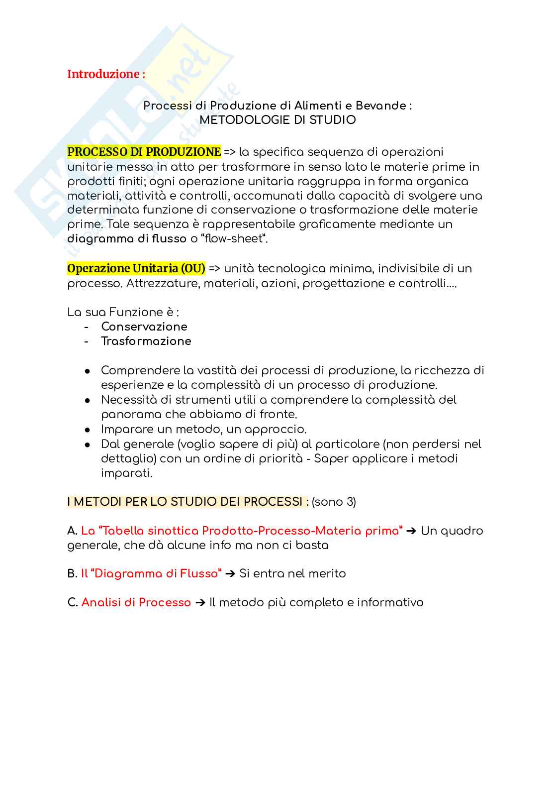 Processi di produzione degli alimenti Pag. 1