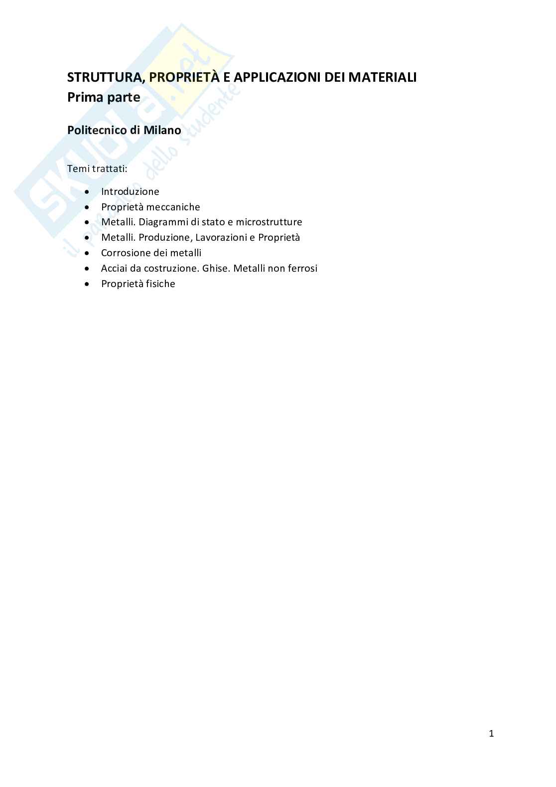 Appunti Struttura, proprietà e applicazioni dei materiali (prima parte) Pag. 1